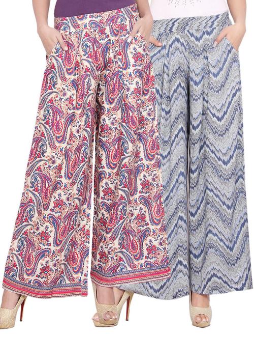 set of 2 multicolored printed rayon palazzos - 12515200 - Very Small Image - 1