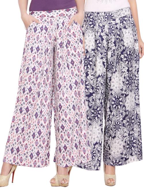 set of 2 multicolored printed rayon palazzos - 12515218 - Very Small Image - 1