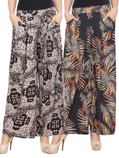 set of 2 multicolored printed rayon palazzos - 12515226 - Very Small Image - 1