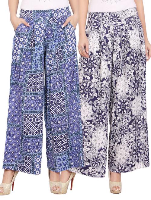 set of 2 multicolored printed rayon palazzos - 12515242 - Very Small Image - 1