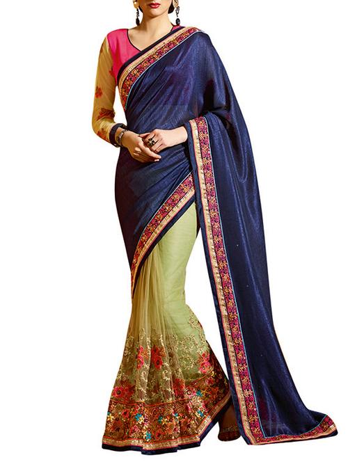 yellow net saree with blouse - 12516024 - Very Small Image - 1
