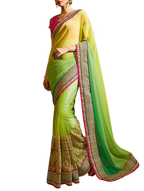 yellow net saree with blouse - 12516029 - Very Small Image - 1