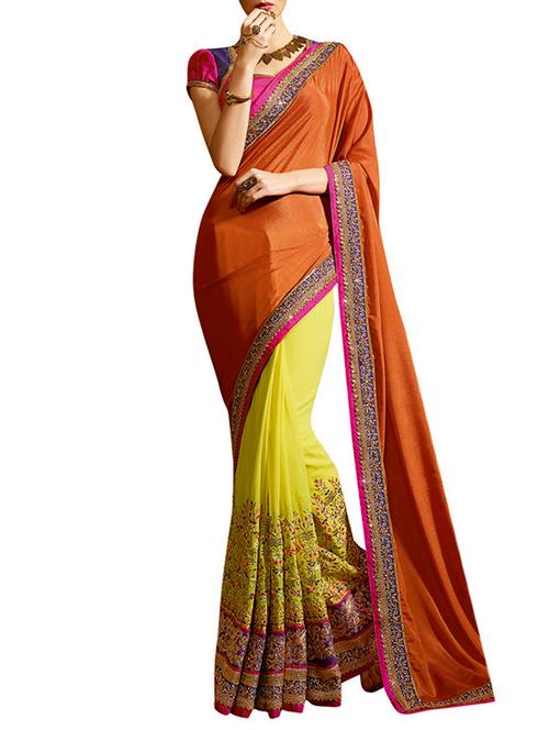 yellow georgette saree with blouse - 12516035 - Very Small Image - 1