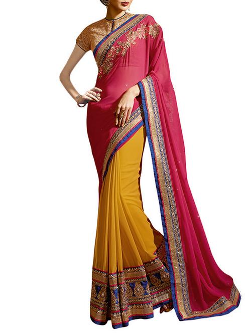 orange georgette saree with blouse - 12516037 - Very Small Image - 1
