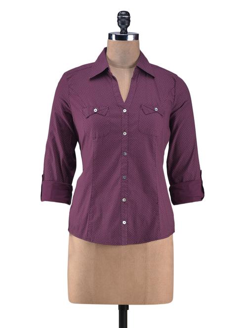 wine cotton polka dots print shirt - 1251766 - Very Small Image - 1
