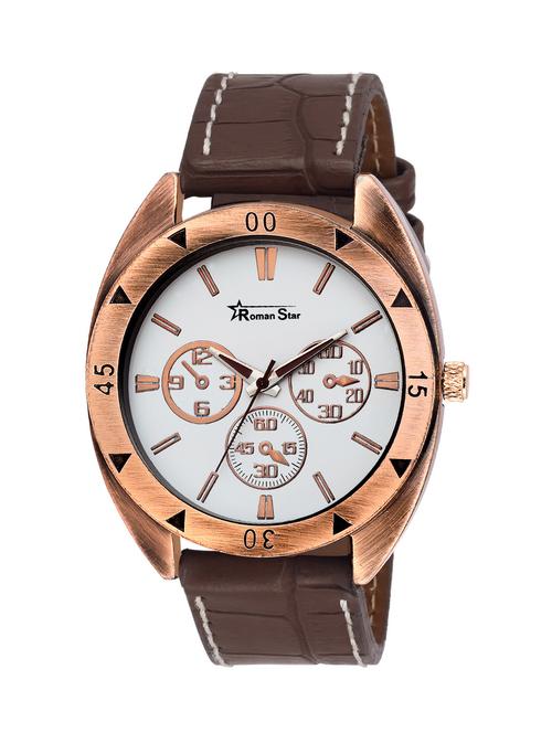 leather strap brown analog watch - 12518079 - Very Small Image - 1