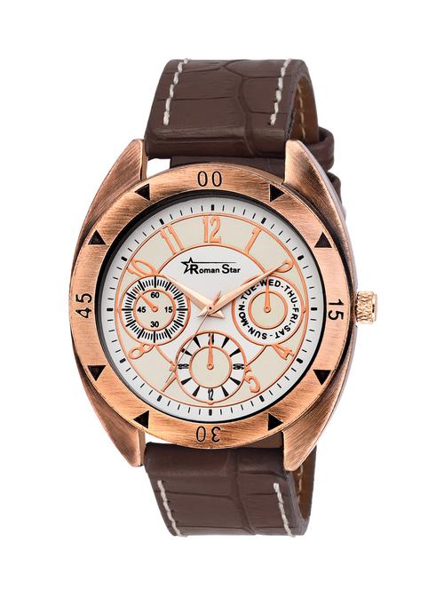 leather strap brown analog watch - 12518080 - Very Small Image - 1