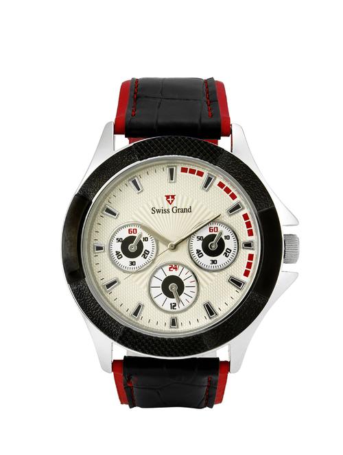 swiss grand sg-1154 black coloured with red leather strap analog quartz watch for men - 12518106 - Very Small Image - 1