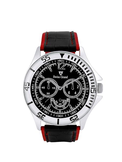 swiss grand sg-1156 black coloured with red leather strap analog quartz watch for men - 12518108 - Very Small Image - 1