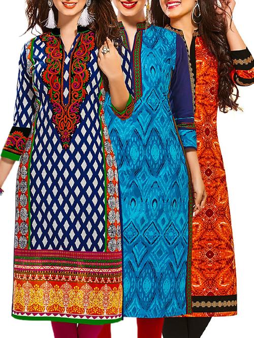 multi colored cotton combos kurti - 12521627 - Very Small Image - 1