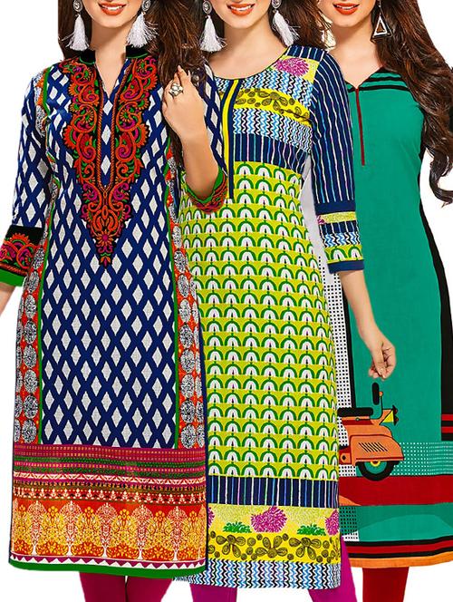 multi colored cotton combos kurti - 12521674 - Very Small Image - 1