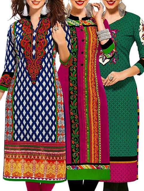 multi colored cotton combos kurti - 12521705 - Very Small Image - 1