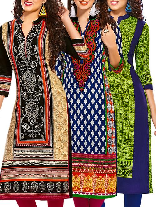 multi colored cotton combos kurta - 12521717 - Very Small Image - 1
