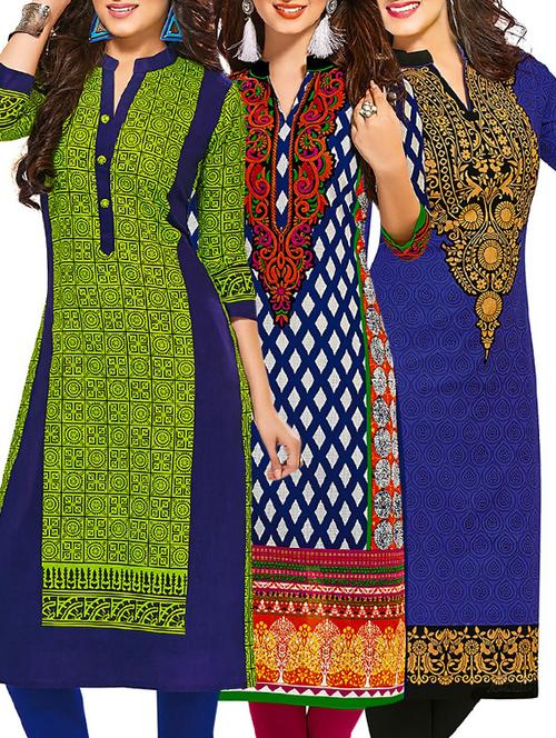 multi colored cotton combos kurta - 12521750 - Very Small Image - 1