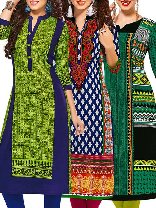 multi colored cotton combos kurti - 12521751 - Very Small Image - 1