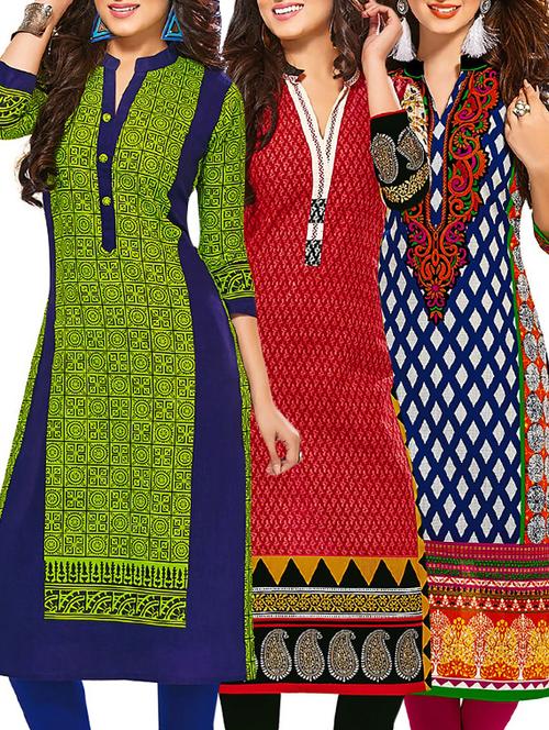multi colored cotton combos kurti - 12521753 - Very Small Image - 1