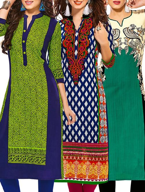 multi colored cotton combos kurti - 12521758 - Very Small Image - 1