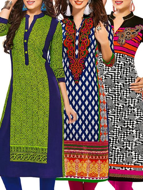 multi colored cotton combos kurti - 12521764 - Very Small Image - 1