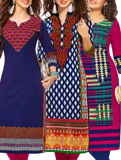 multi colored cotton combos kurti - 12521839 - Very Small Image - 1