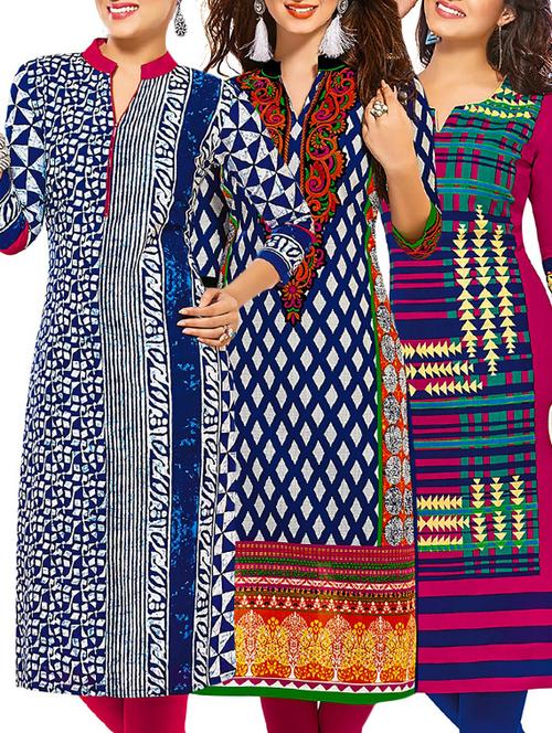 multi colored cotton combos kurti - 12521845 - Very Small Image - 1
