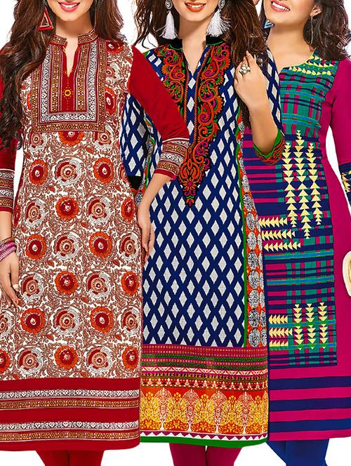 multi colored cotton combos kurti - 12521855 - Very Small Image - 1