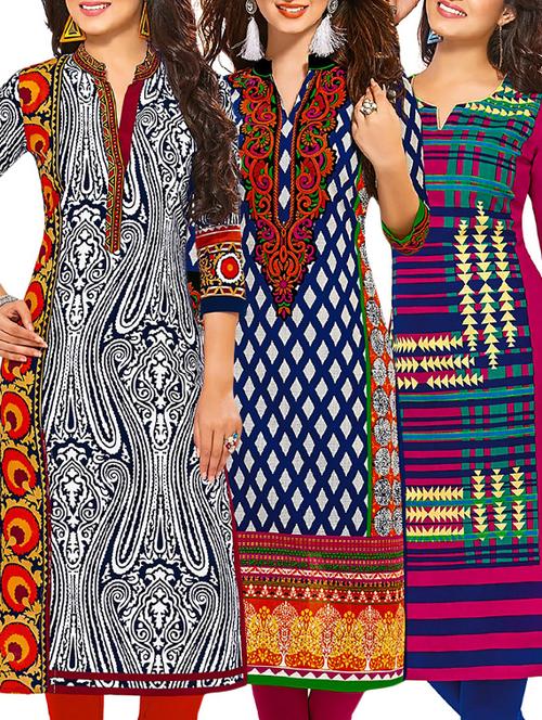 multi colored cotton combos kurti - 12521857 - Very Small Image - 1