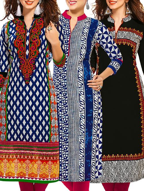 multi colored cotton combos kurti - 12521865 - Very Small Image - 1