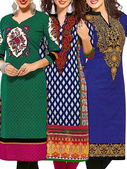 multi colored cotton combos kurti - 12521920 - Very Small Image - 1