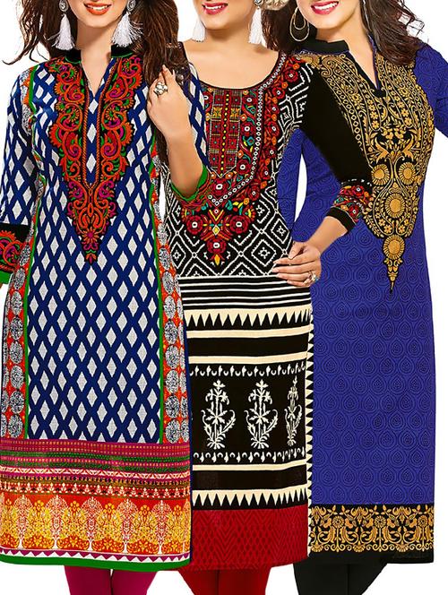 multi colored cotton combos kurti - 12521927 - Very Small Image - 1