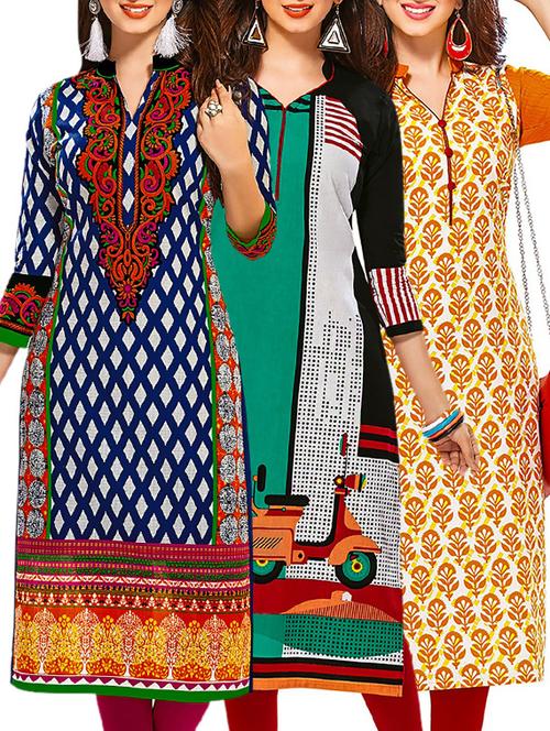 multi colored cotton combos kurti - 12521949 - Very Small Image - 1