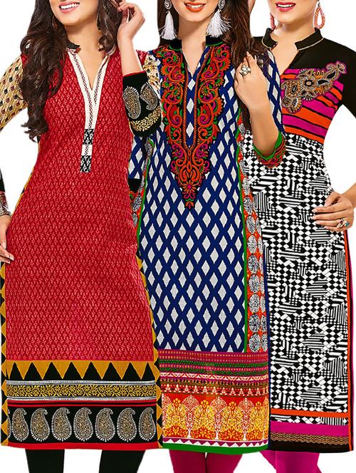 multi colored cotton combos kurti - 12521973 - Very Small Image - 1