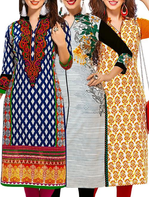 multi colored cotton combos kurti - 12521983 - Very Small Image - 1