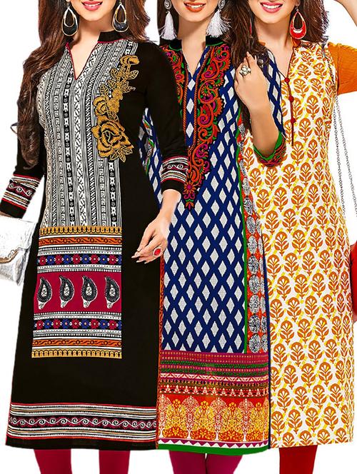 multi colored cotton combos kurti - 12521988 - Very Small Image - 1