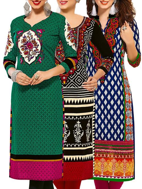 multi colored cotton combos kurti - 12522008 - Very Small Image - 1