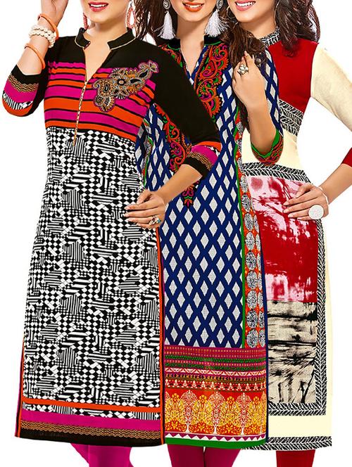 multi colored cotton combos kurti - 12522019 - Very Small Image - 1