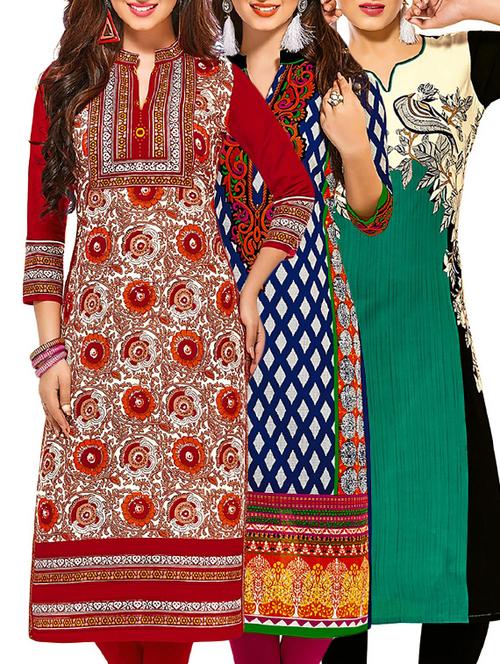 multi colored cotton combos kurti - 12522029 - Very Small Image - 1
