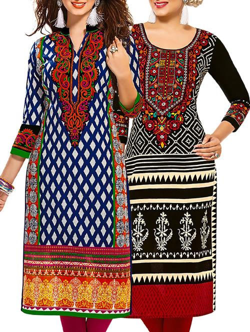 multi colored cotton printed unstitched kurtas (set of 2) - 12522048 - Very Small Image - 1