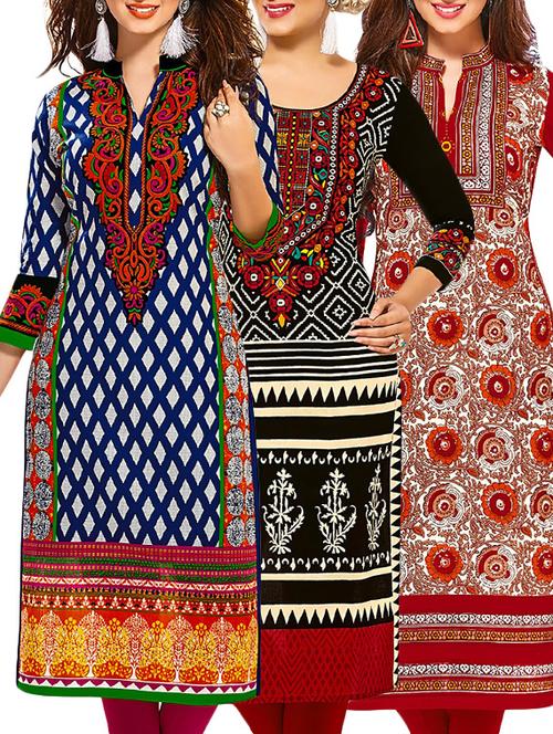 multi colored cotton combos kurti - 12522059 - Very Small Image - 1