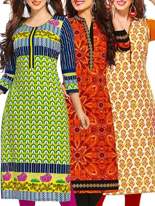 multi colored cotton combos kurti - 12522111 - Very Small Image - 1