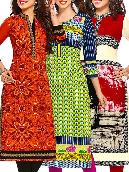 multi colored cotton combos kurti - 12522114 - Very Small Image - 1