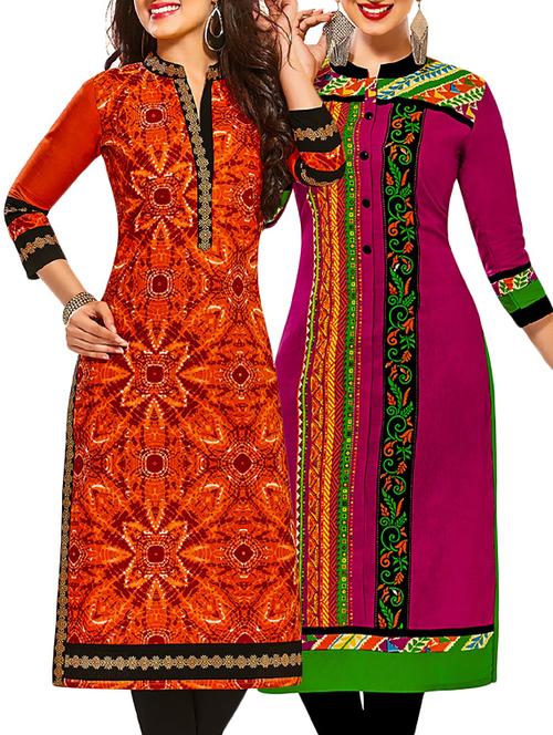 multi coloured cotton printed unstitched kurtas (set of 2) - 12522128 - Very Small Image - 1