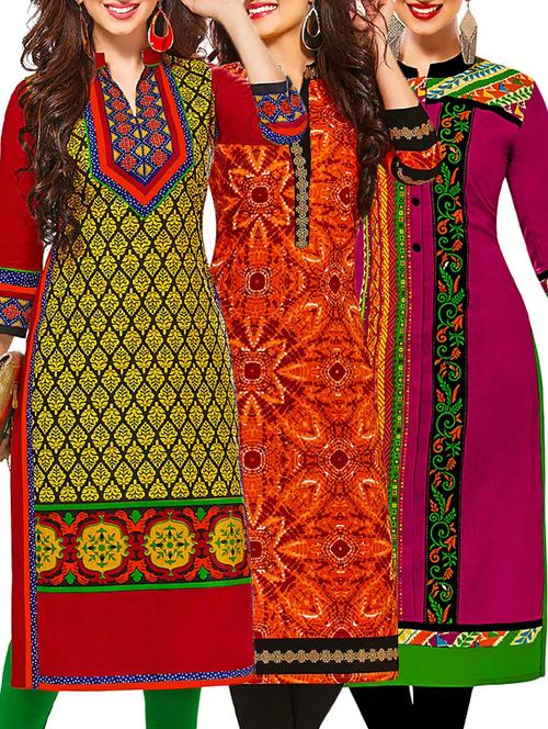 multi colored cotton combos kurti - 12522132 - Very Small Image - 1