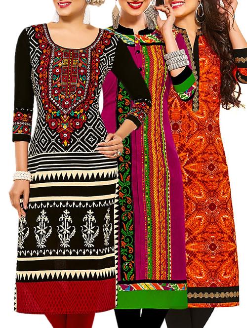 multi colored cotton combos kurti - 12522147 - Very Small Image - 1