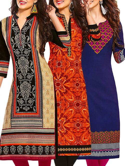 multi colored cotton combos kurti - 12522159 - Very Small Image - 1
