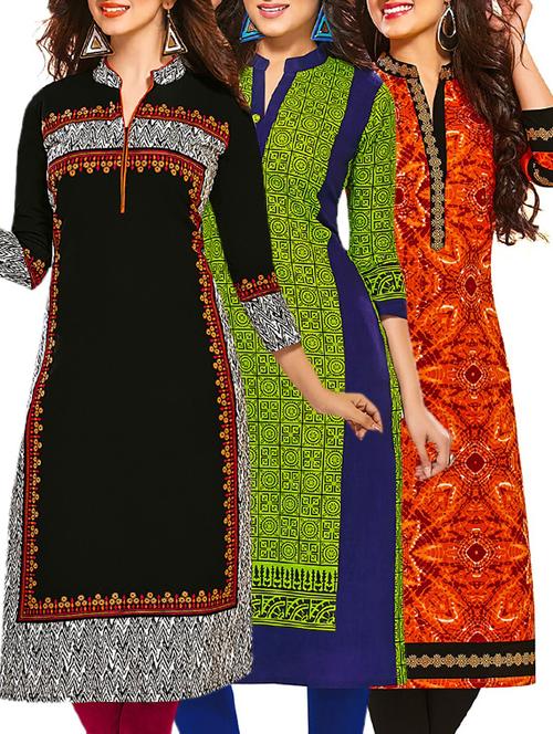 multi colored cotton combos kurti - 12522182 - Very Small Image - 1