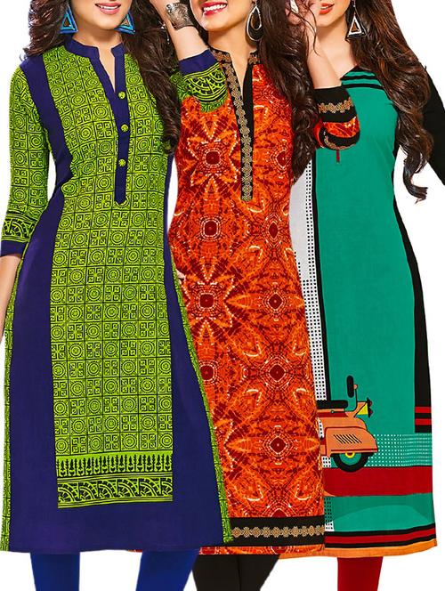 multi colored cotton combos kurti - 12522187 - Very Small Image - 1
