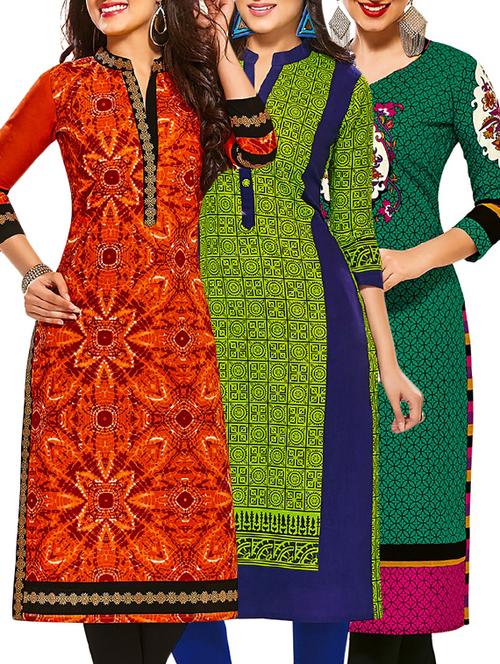 multi colored cotton combos kurti - 12522191 - Very Small Image - 1