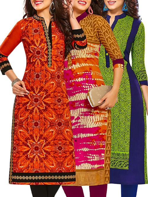 multi colored cotton combos kurti - 12522195 - Very Small Image - 1