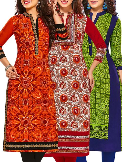 multi colored cotton combos kurti - 12522200 - Very Small Image - 1