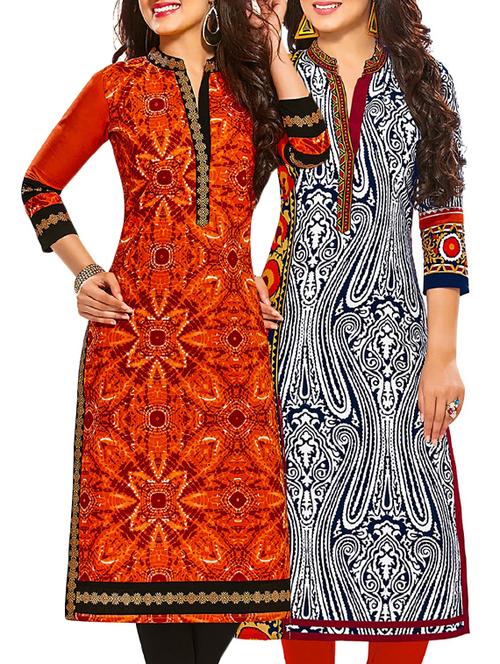 multi coloured cotton printed unstitched kurtas (set of 2) - 12522249 - Very Small Image - 1